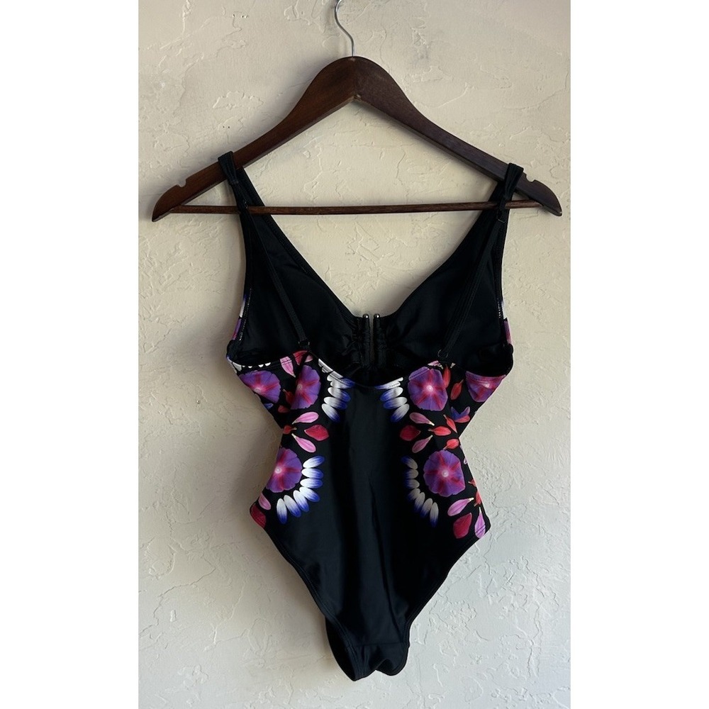 Desigual Nassau One Piece Swimsuit S Black Floral Luxury Resortwear Beach Swim - Picture 4 of 7